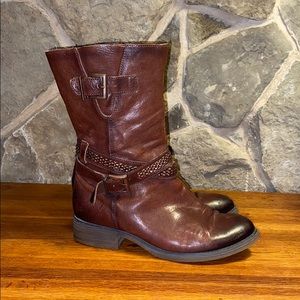 Bata bucket ankle boots brown leather studs